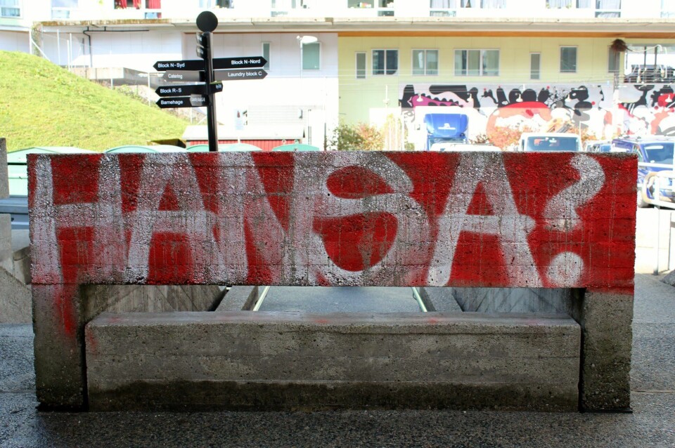 GERMAN. On the Facebook page “Bo Sammen — Bergen” a post was made about the incidents that hints at many of the graffitis being done by the same person or group of people, fans of the German football team Hansa Rostock. PHOTO: SAMMEN
