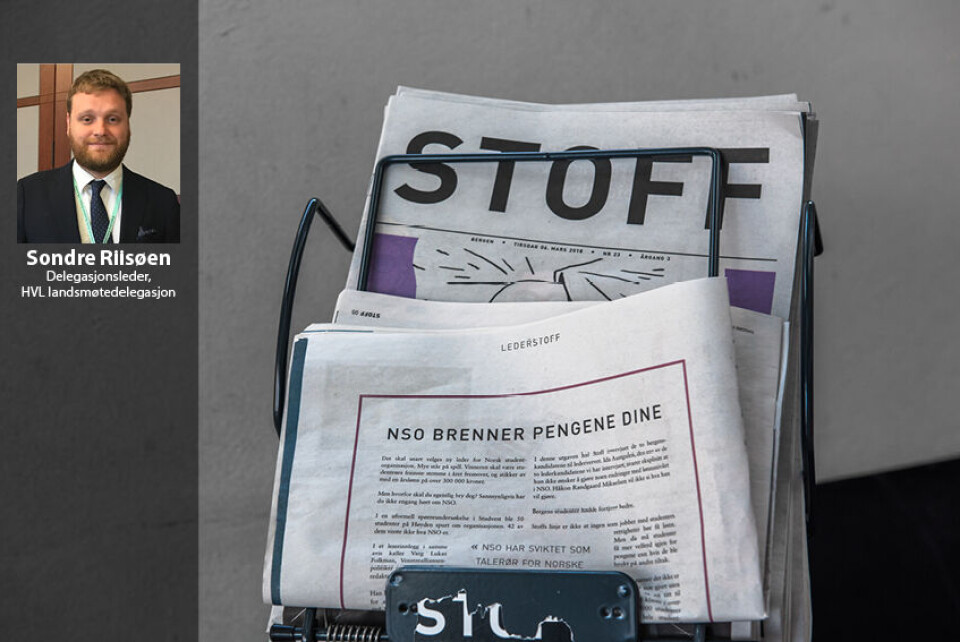 UENIG. Sondre Riisøen reagerer på lederen til vikarierende ansvarlig redaktør i Stoff, Olve Hagen Wold, om Norsk studentorganisasjon. FOTO: TORIL SUNDE APELTHUN