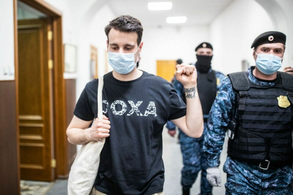 MOTSTAND: Vladimir Metelkin under hans første dag i retten i 2021. FOTO: DOXA.
