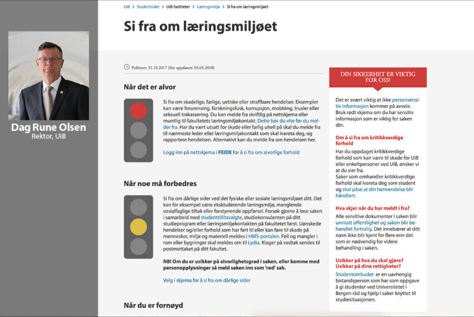 ENIG. Rektor ved Universitetet i Bergen er helt enig i at Si Ifra-systemet kan bli mer synlig. SKJERMDUMP: UIB.NO
