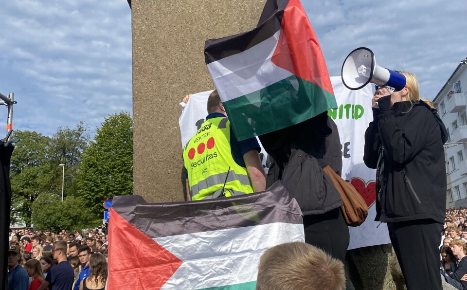 BRØT INN: Palestinademonstrantene klatret opp på Christiestatuen.