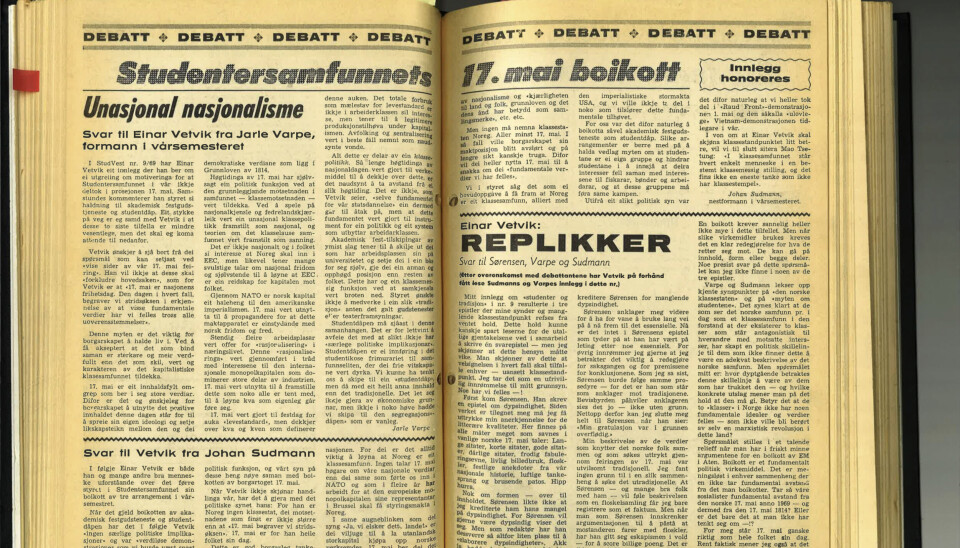 POLITISK: I 1969 holdt Studentersamfunnet en fane som gissel fordi de ble nektet politiske paroler i 17. mai toget.